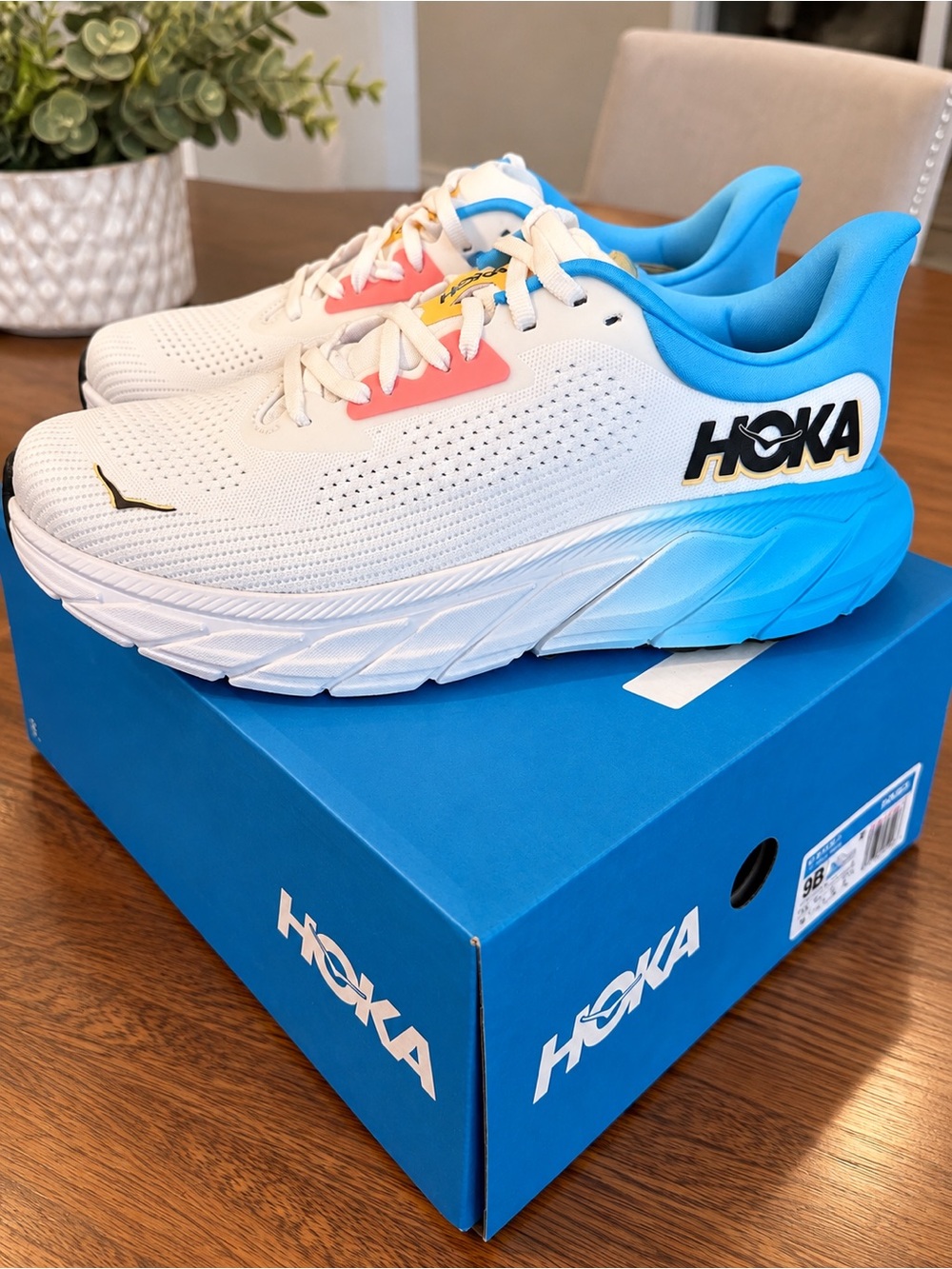 HOKA woman’s  White & Blue Lightweight Running Shoes